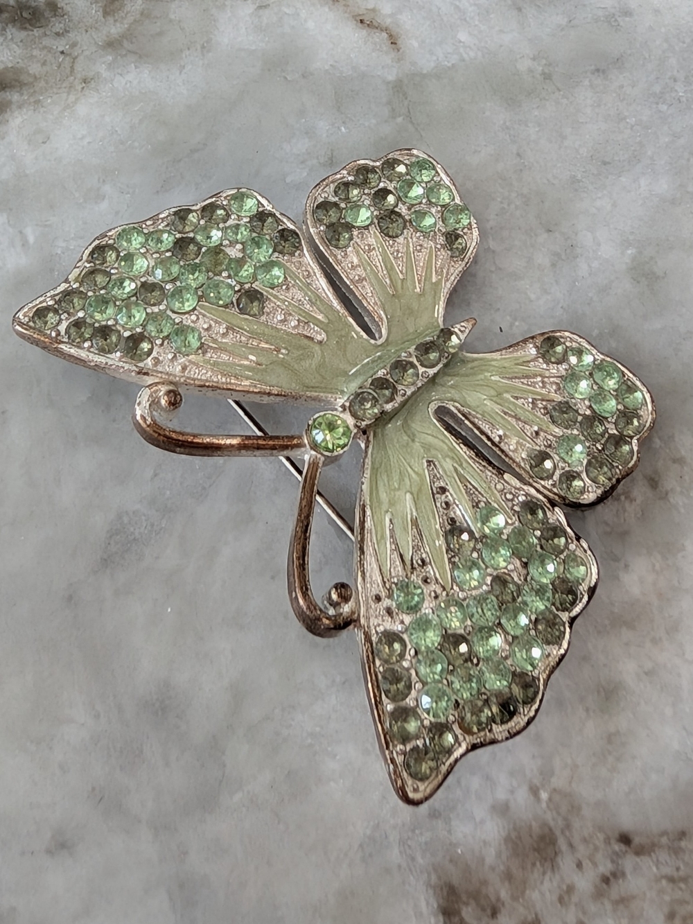 Green Crystal Butterfly Brooch
